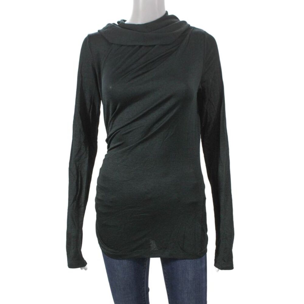T Alexander Wang Women Tunic T-Shirt Green Cowl Neck Longsleeve Size S